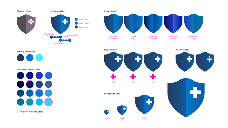 A design spec sheet for the Microsoft Complete logo