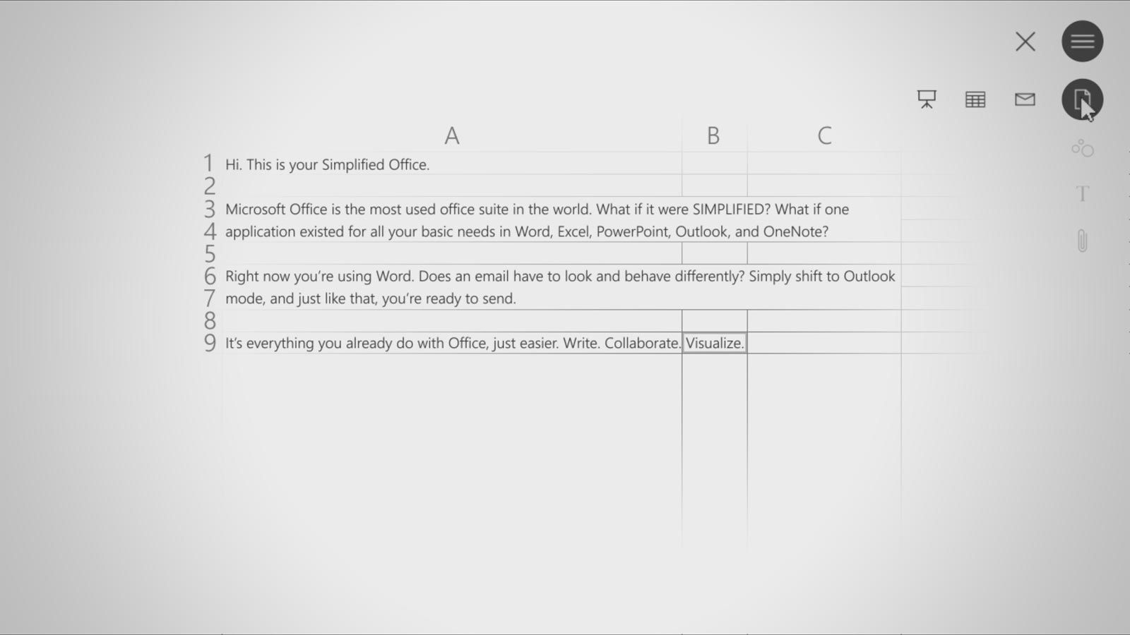 A simplified spreadsheet
